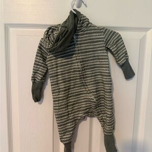 Striped Hooded Baby Romper in Olive Green